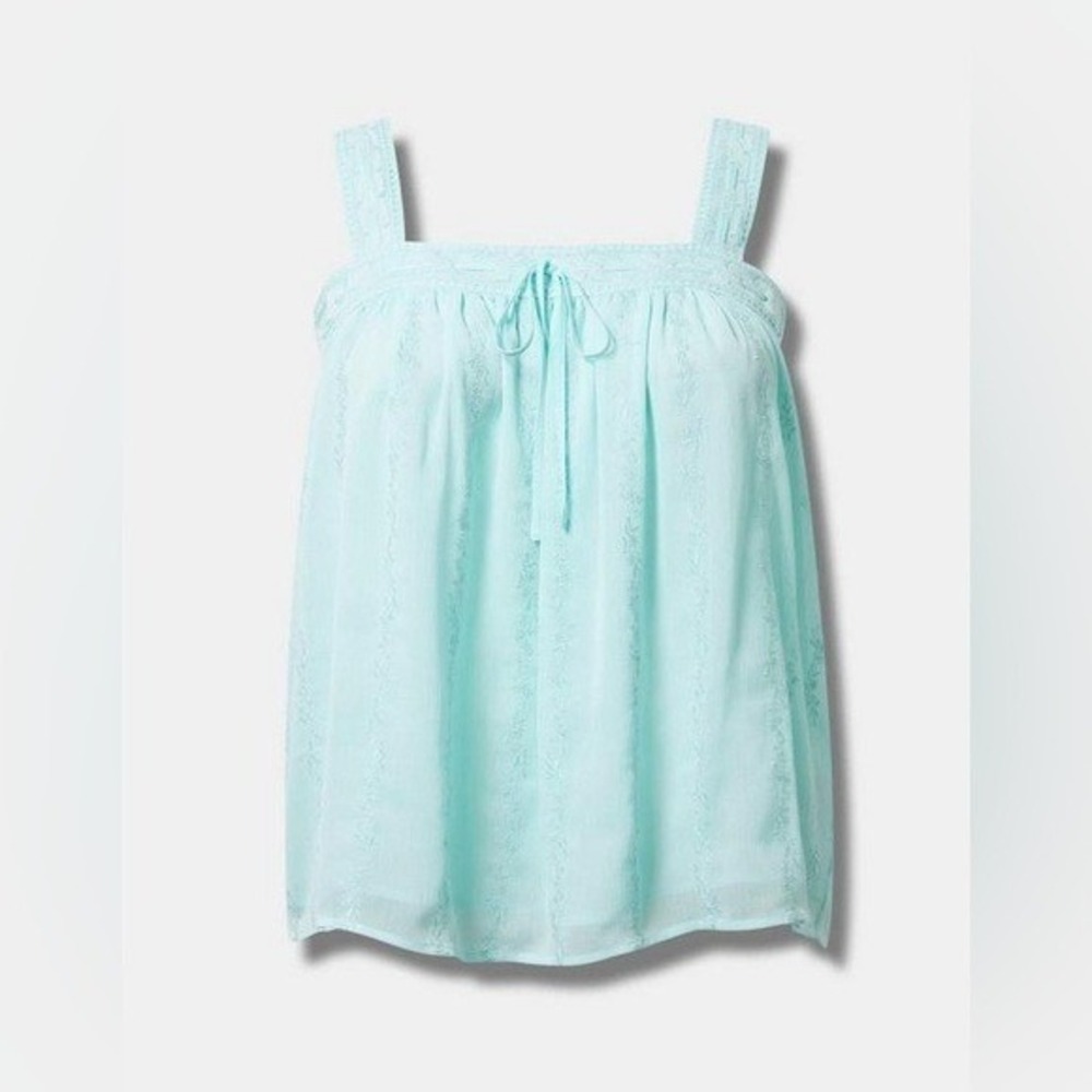 Torrid Embroidered crinkle chiffon crochet lace trim tank blue teal women's 3X